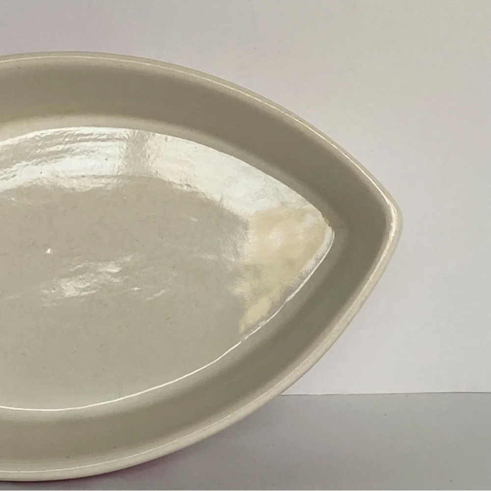 Cat Bowl Fish Shaped Ceramic “Pampered” White Pink. 8” Long Water Food Kitty